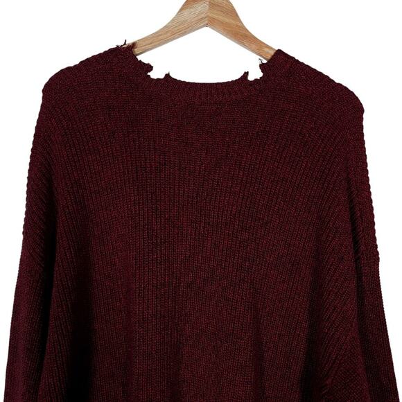 Pistola Womens Distressed Sweater XL Cherry Red Knit Oversized Edgy Streetwear - Picture 10 of 15